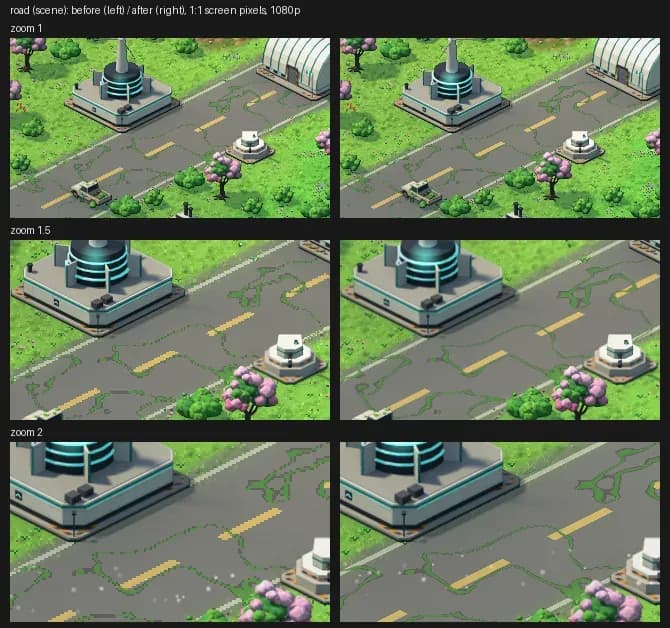 A road crossing through grass at 2x ground detail.